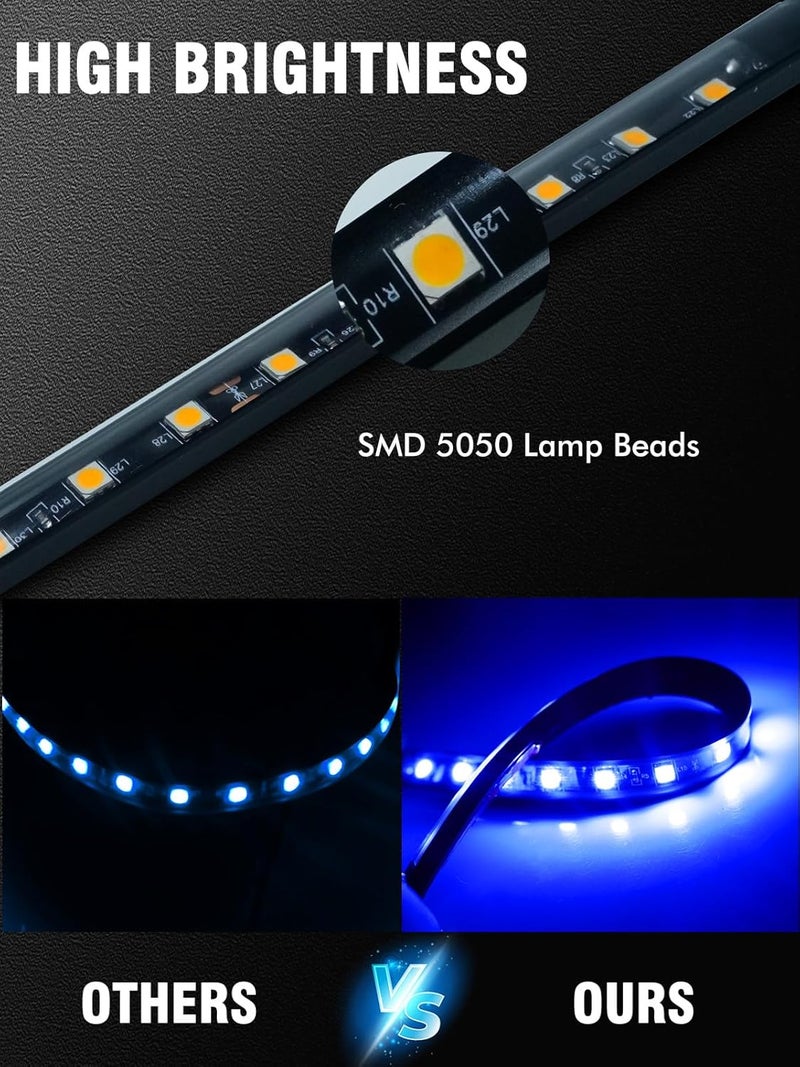 LEYMANRIYA 8 Pcs Car Led Light Strip IP67 Waterproof 11" Flexible Led Lights Underglow 12V for Car Motorcycle Boat Golf Cart Interior Exterior Decoration - Blue - Image 3